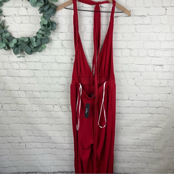 NEW LULUS Lolinda Berry Red Convertible Halter Jumpsuit Size Medium - Picture 7 of 10